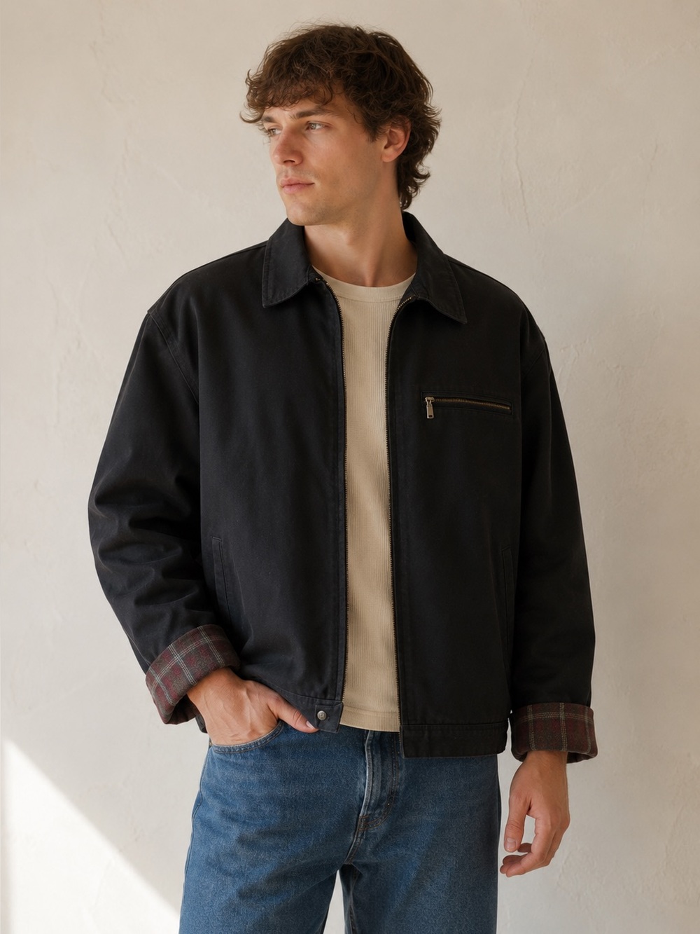 Side Out Canvas Work Jacket Blanket Lined Barn Chore Coat Utility Black